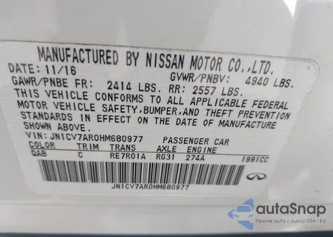2017 Infiniti Q50 2.0T Premium from USA, damaged, VIN JN1CV7AR0HM680977
